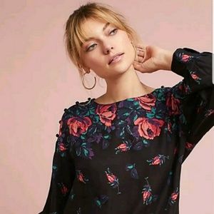 [Anthropologie] Maeve Black Floral Button Blouse